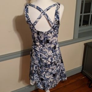 Blue and white china print dress